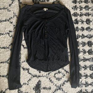 Pilcro Black Sheer Blouse with Button Detail, size M